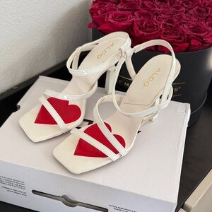 ALDO White Heels with Red Heart Accent
